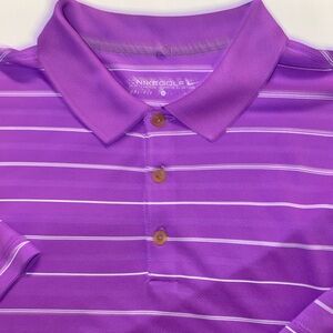 Nike Golf Performance Polo Shirt Dri Fit Orchid & WHT Stripes Size Large B16-10
